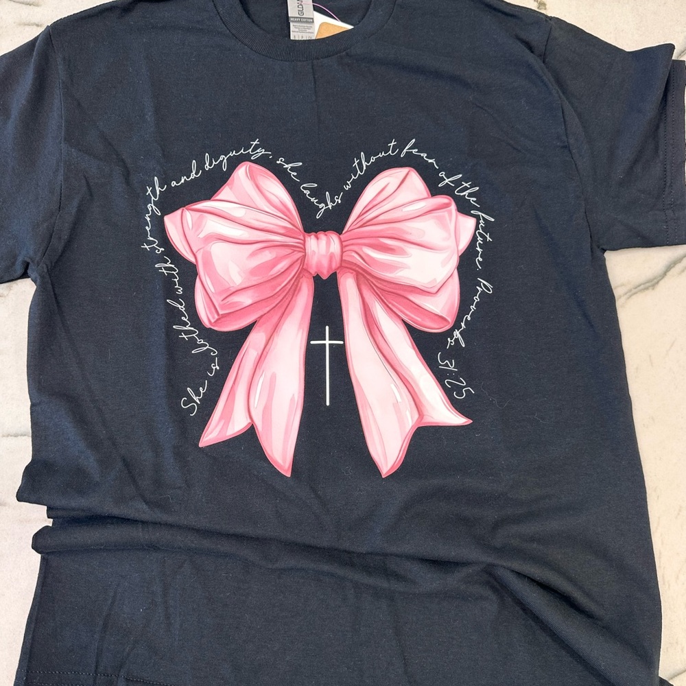 Gildan Black Tee with Pink Bow and Script